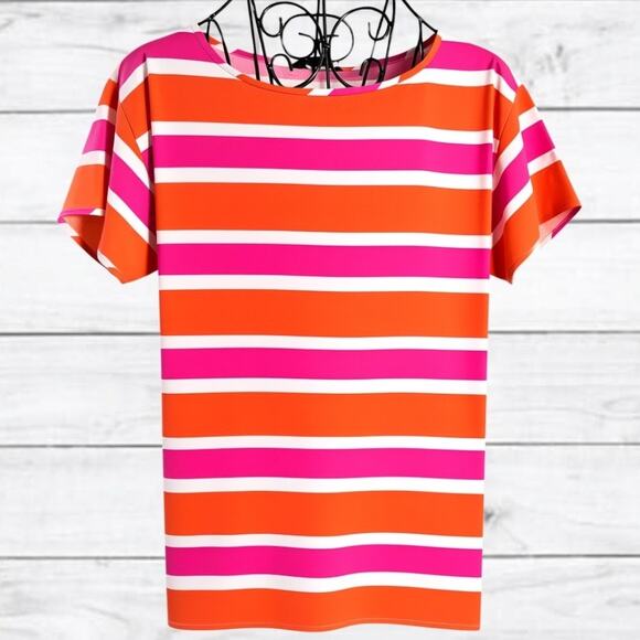 J-Crew Tops - 3. NEW W/Tag J-Crew Factory 100% SILK Striped Top PInk/White/Orange
